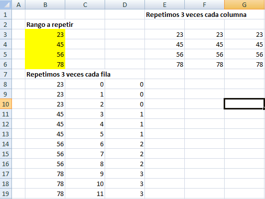 libro de texto desagradable aislamiento Trucos Excel. Repetir filas o columnas con la función DESREF - Análisis y  Decisión